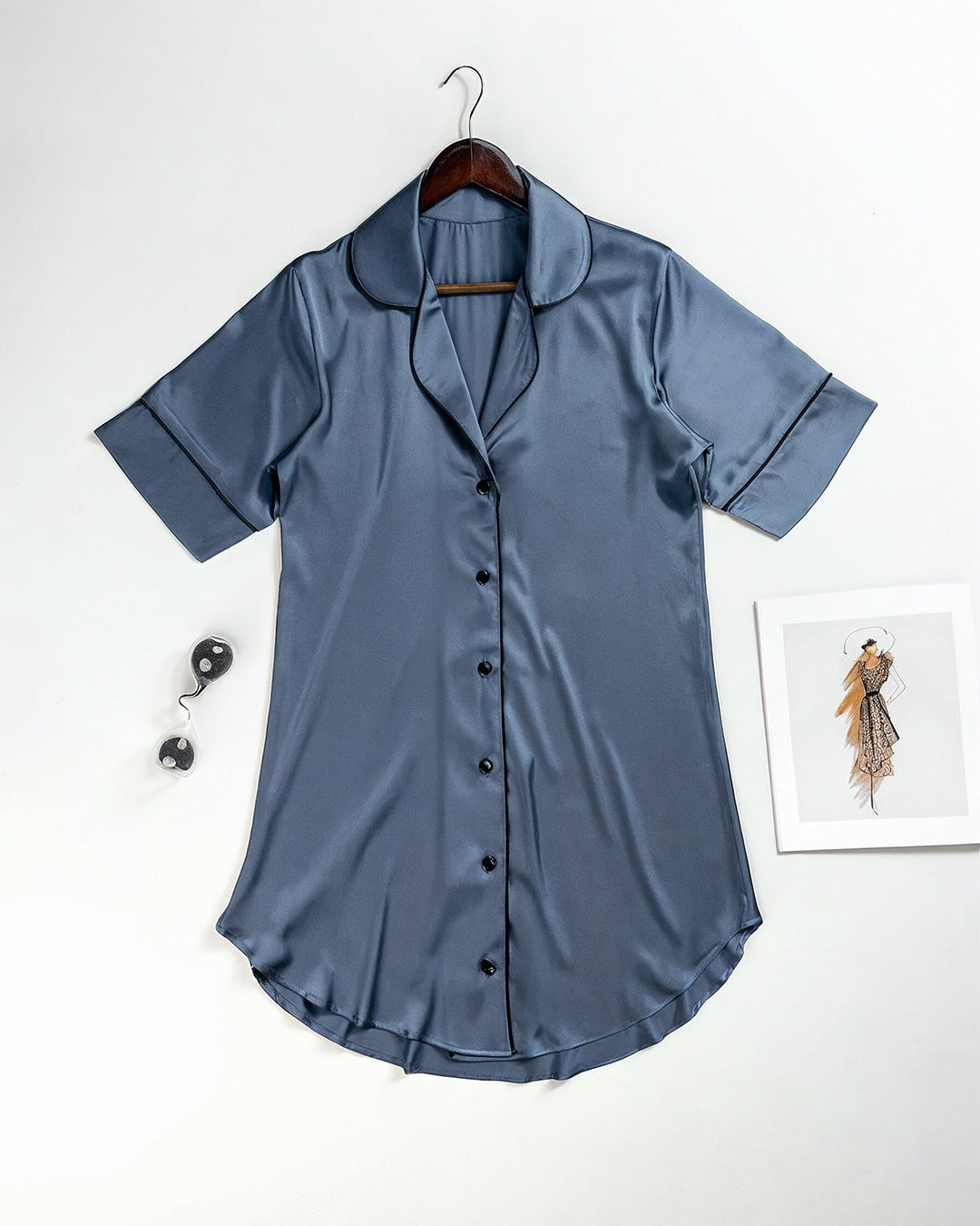 Button-Front Satin Babydoll Shirt 3538-26