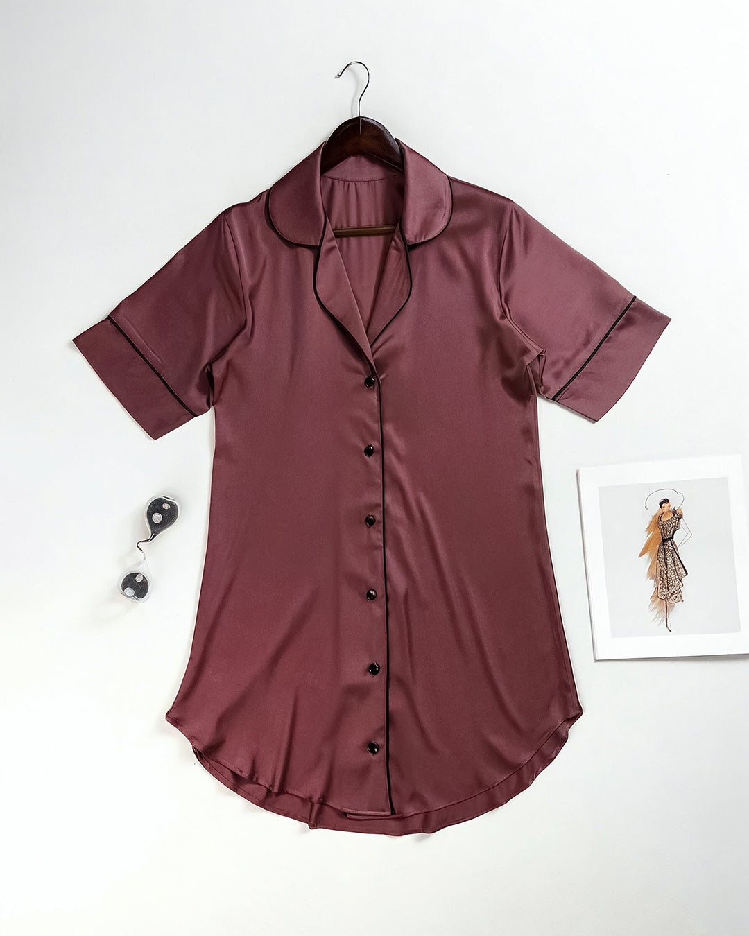 Button-Front Satin Babydoll Shirt 3538-26