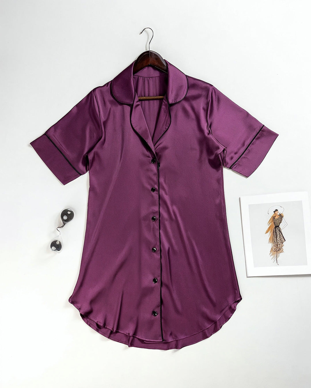 Button-Front Satin Babydoll Shirt 3538-26
