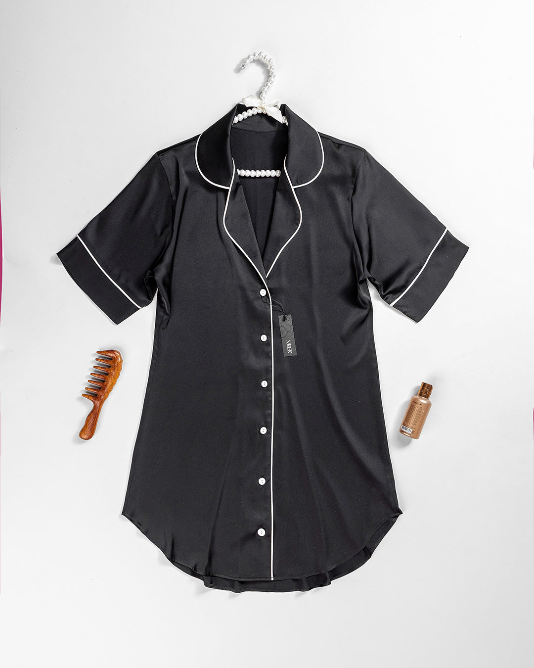 Button-Front Satin Babydoll Shirt 3538-26