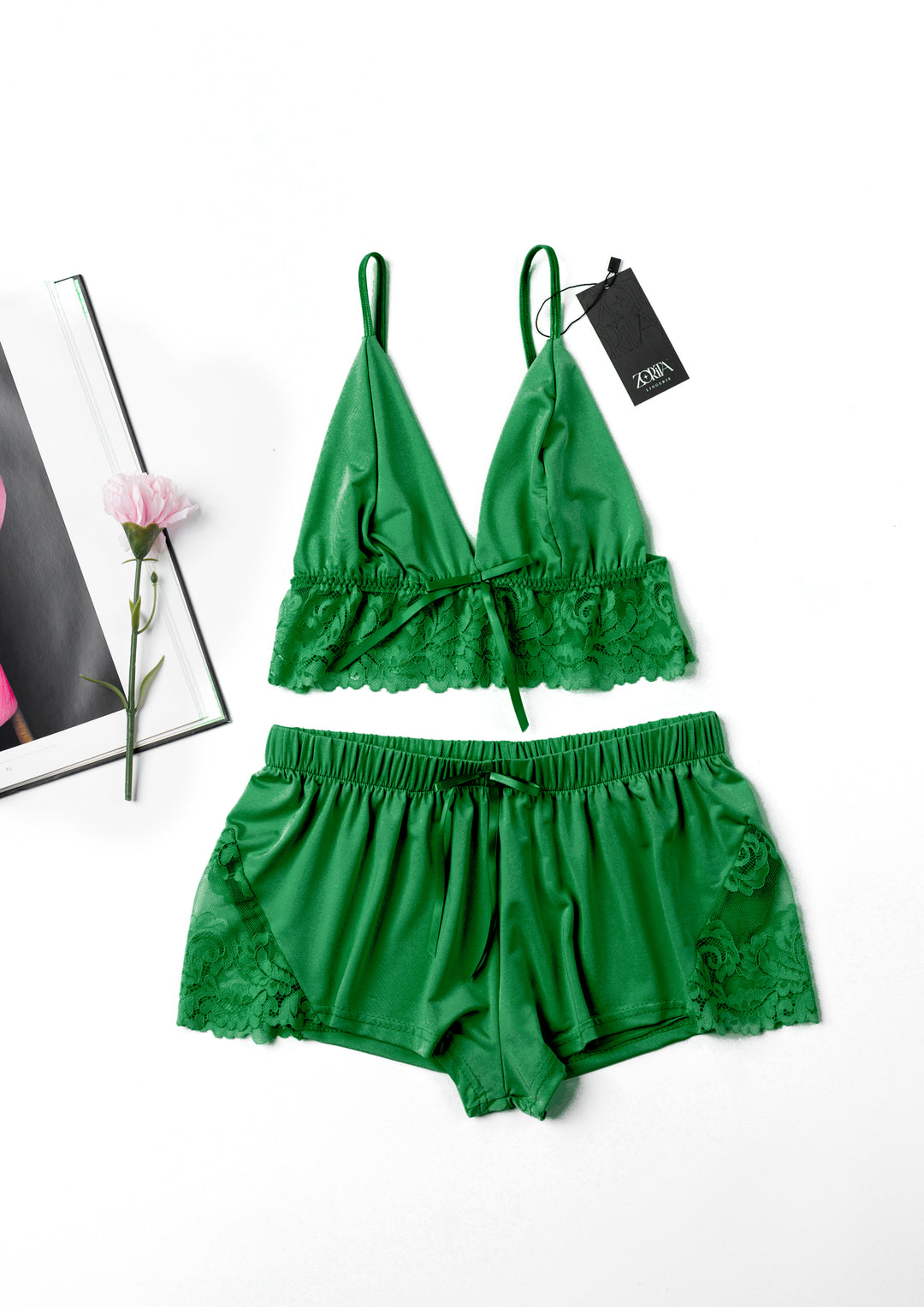 Lace-Trim Satin Short Set 4335/1