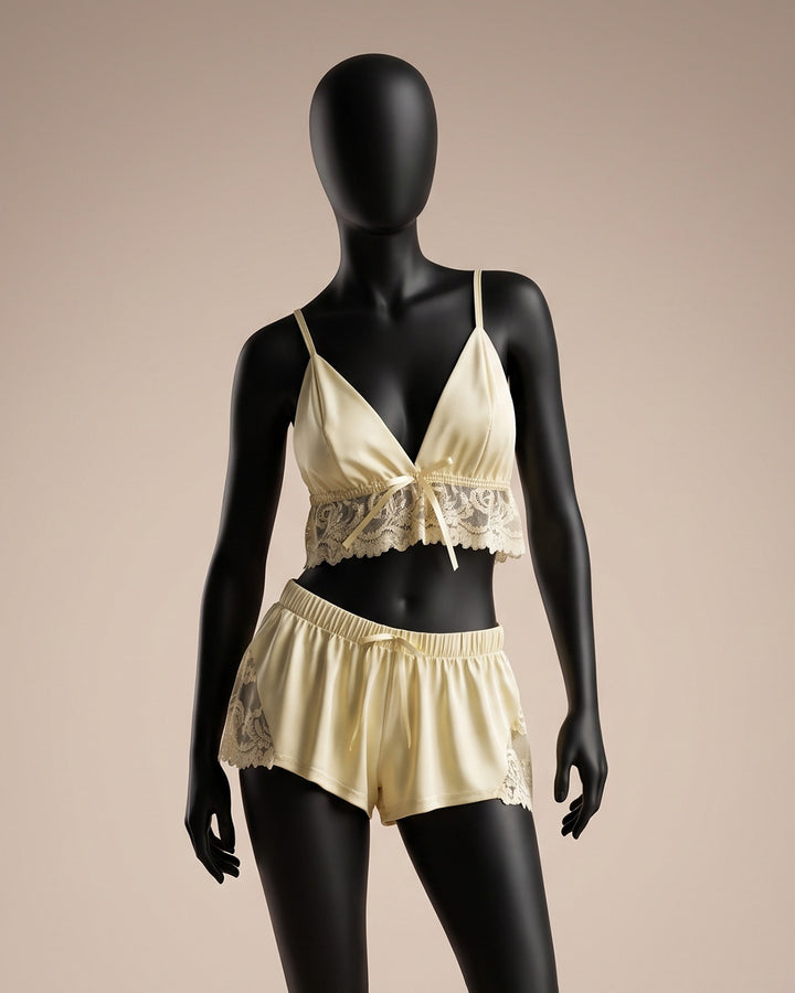 Lace-Trim Satin Short Set 4335/1